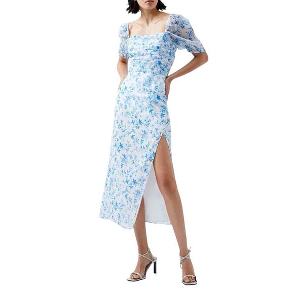 French Connection Catrina Crinkle Ruched Midi Dress Size Medium - Picture 1 of 15
